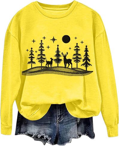 Christmas Sweatshirts for Women Cute Christmas Tree Print Xmas Pullover Shirt Crewneck Long Sleeve Winter Sweatshirt in Saudi Arabia