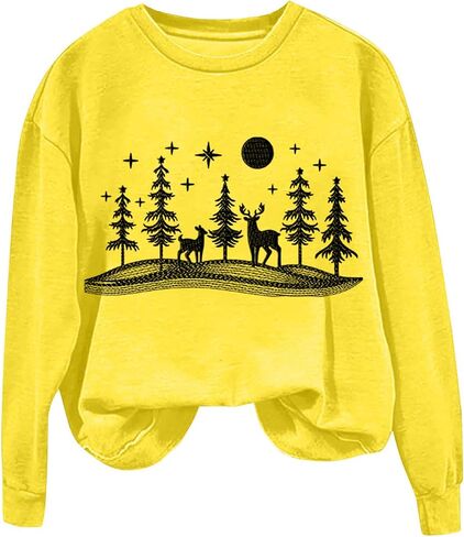 Christmas Sweatshirts for Women Cute Christmas Tree Print Xmas Pullover Shirt Crewneck Long Sleeve Winter Sweatshirt in Saudi Arabia