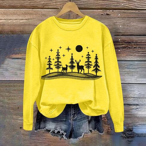 Christmas Sweatshirts for Women Cute Christmas Tree Print Xmas Pullover Shirt Crewneck Long Sleeve Winter Sweatshirt in Saudi Arabia