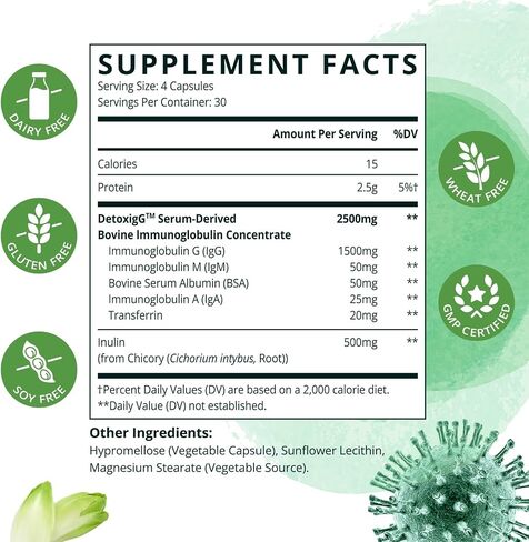 IgG Immunoglobulin Supplement - IgG, IgM, IGA & Inulin - Bovine Colostrum Supplement Alternative - Dairy-Free Bovine Immunoglobulin Capsules (120 Capsules) in Saudi Arabia