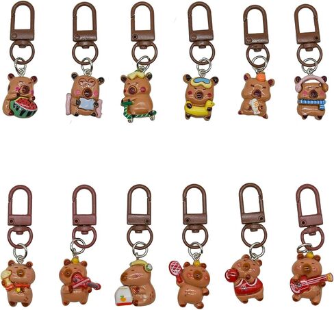 12Pcs Cute Capybara Keychains Kawaii Sport Capybara Pendant Accessories for DIY Bag Charm Phone Charms Wallet Birthday Christmas Gifts in Saudi Arabia