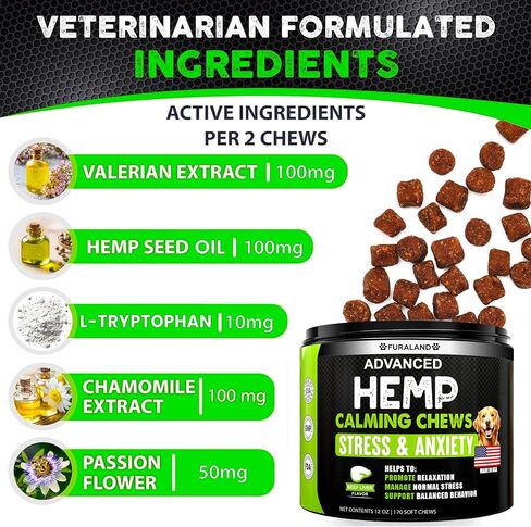 Hemp Hip and Joint Supplement for Dogs - Glucosamine for Dogs - 170 Dog Joint Pain Relief Treats - Chondroitin, Hemp Oil, MSM - Mobility & Flexibility Support - Advanced Care Health - Made in USA in Kuwait