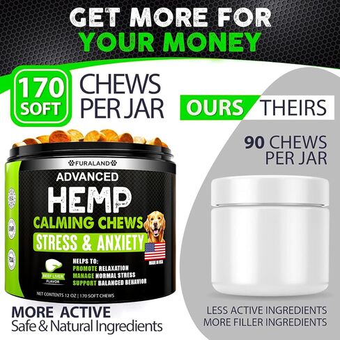 Hemp Hip and Joint Supplement for Dogs - Glucosamine for Dogs - 170 Dog Joint Pain Relief Treats - Chondroitin, Hemp Oil, MSM - Mobility & Flexibility Support - Advanced Care Health - Made in USA in Kuwait