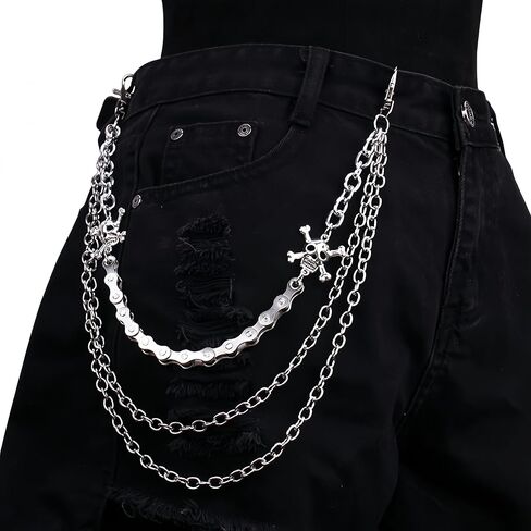 Layered Trousers Pants Jeans Chain Pocket Wallet Chains Hip Hop Punk Rock Gothic Accessories Biker Chain Keychains Body Jewelry for Women and Men in Saudi Arabia