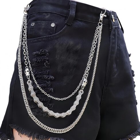Layered Trousers Pants Jeans Chain Pocket Wallet Chains Hip Hop Punk Rock Gothic Accessories Biker Chain Keychains Body Jewelry for Women and Men in Saudi Arabia