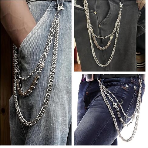 Layered Trousers Pants Jeans Chain Pocket Wallet Chains Hip Hop Punk Rock Gothic Accessories Biker Chain Keychains Body Jewelry for Women and Men in Saudi Arabia