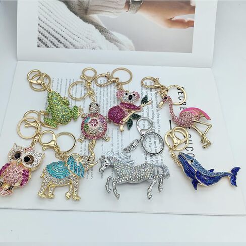 Animal Pendant Key Chains Ring Crystal Bling Turtle Whales Horse Elephants Koala Flamingos Owl Frogs Keychain for Women Girls in Kuwait