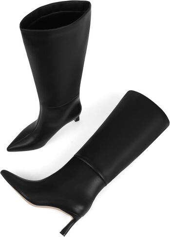 Knee High Boots Womens Wide Calf Kitten Heel Tall Boots Pointed Toe Suede Long Boots Trendy Dress Leather Low Heel High Boots Pull On in Saudi Arabia