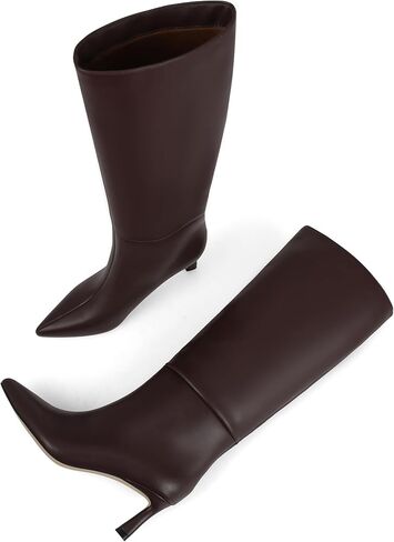 أحذية عالية في الركبة النسائية واسعة العجل هريرة كعب أحذية طويلة أشار تو من جلد الغزال أحذية طويلة فستان عصري جلد منخفض الكعب أحذية عالية سحب على in Kuwait