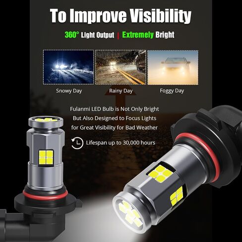 مصابيح ضباب LED 9006 HB4، متوافقة مع HB4، 6000K زينون أبيض مع 24 مصباح LED عالي الطاقة 3030 عالي الطاقة للسيارات والشاحنات والشاحنات in Kuwait