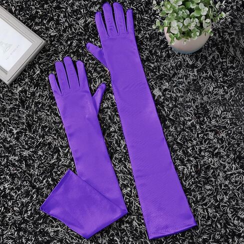 Super Long Opera Party Gloves, 27.5 inch 1920s Stretchy Satin Elbow Length Evening Party Dance Gloves for Women Lady in Saudi Arabia
