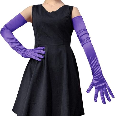 Super Long Opera Party Gloves, 27.5 inch 1920s Stretchy Satin Elbow Length Evening Party Dance Gloves for Women Lady in Saudi Arabia