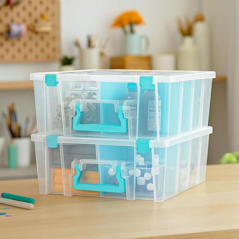 صندوق مقصورة Artbin Super Satchel - تخزين فني متين قابل للتكديس مع 8 مقصورات قابلة للإزالة ، والإغلاق الذكي ، والتصميم المحمول للمستلزمات الحرفية ، والخيوط ، والشرائط ، وأنابيب الطلاء in Kuwait