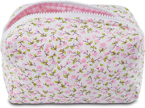 Quilted Makeup Bag Floral Cotton Make up Bag Puffy Coquette Makeup pouch Aesthetic Cute Travel Toiletry Bag for Women Girls in Saudi Arabia