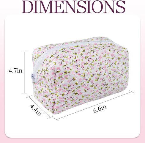 Quilted Makeup Bag Floral Cotton Make up Bag Puffy Coquette Makeup pouch Aesthetic Cute Travel Toiletry Bag for Women Girls in Saudi Arabia