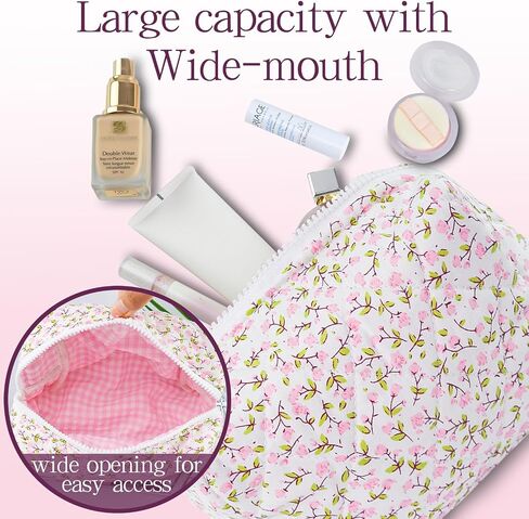 Quilted Makeup Bag Floral Cotton Make up Bag Puffy Coquette Makeup pouch Aesthetic Cute Travel Toiletry Bag for Women Girls in Saudi Arabia