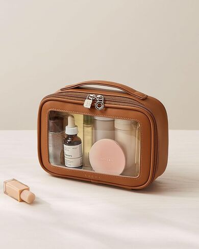 EACHY Clear Makeup Bag Cosmetic Organizer, Waterproof Travel Cosmetic Case with Zipper for Women, Transparent Toiletry and Skincare Pouch, Portable Car or Purse Bag for Travel Essentials in Saudi Arabia