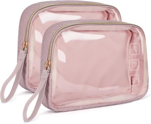 BAGSMART TSA Approved Toiletry Bag, 2 Pack Clear Makeup Cosmetic Bag Organizer, Quart Size Travel Bag for Toiletries, Carry-on Travel Accessories Essentials - Pink in Saudi Arabia