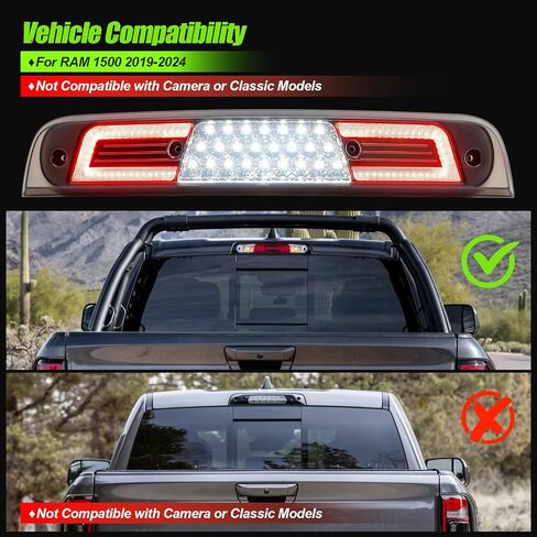 ضوء الفرامل الثالث LED متوافق مع 2019-2024 RAM 1500 ارتفاع جبل الفرامل الثالثة ضوء البضائع الأحمر الإسكان عدسة واضحة (ليس لنماذج الكاميرا أو الكلاسيكية in Kuwait
