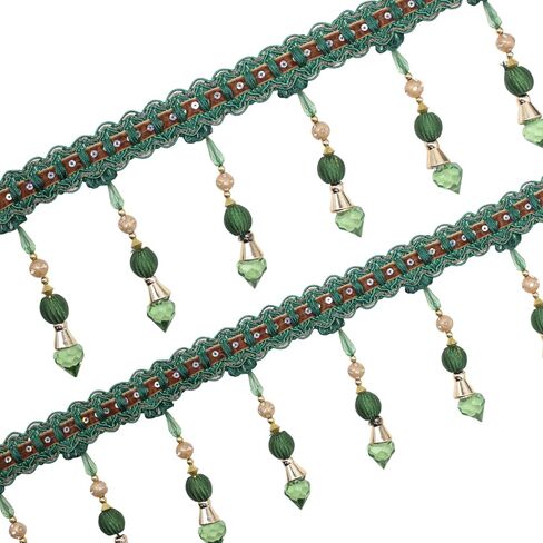 Yalulu 4 Yards Multicolor Beaded Hanging Ball Tassel Fringe Trim Bead Sewing Trim Fringe for Curtain Tablecloth Home Decoration (Green) in Saudi Arabia
