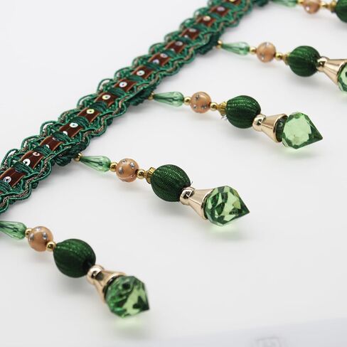 Yalulu 4 Yards Multicolor Beaded Hanging Ball Tassel Fringe Trim Bead Sewing Trim Fringe for Curtain Tablecloth Home Decoration (Green) in Saudi Arabia