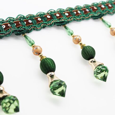 Yalulu 4 Yards Multicolor Beaded Hanging Ball Tassel Fringe Trim Bead Sewing Trim Fringe for Curtain Tablecloth Home Decoration (Green) in Saudi Arabia