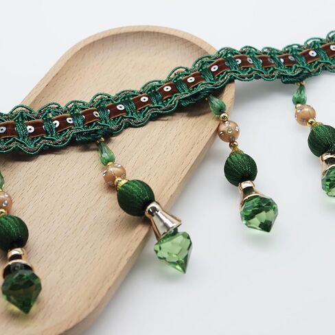Yalulu 4 Yards Multicolor Beaded Hanging Ball Tassel Fringe Trim Bead Sewing Trim Fringe for Curtain Tablecloth Home Decoration (Green) in Saudi Arabia