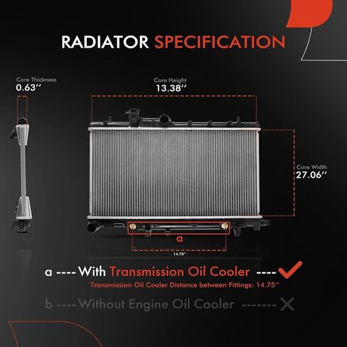 A-Premium Engine Coolant Radiator with Transmission Oil Cooler Compatible with Subaru Impreza 2006-2007 H4 2.5L, Automatic Transmission, Replace# 45111FE080 in Saudi Arabia