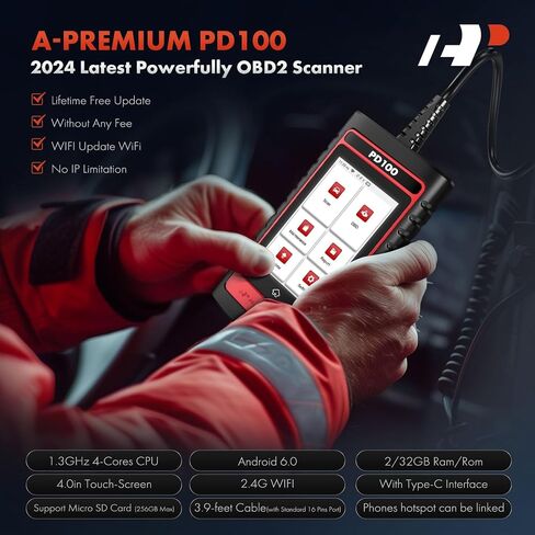 A-Premium 2024 PD100G لأداة تشخيص الماسح الضوئي OBD2 لنظام GM الكامل، أداة مسح ضوئي لقارئ الرمز ثنائي الاتجاه، مع إعادة ضبط كاملة/ترميز ECU/إعادة ضبط ABS للزيت/سجل البطارية/Fit Chevy GMC Buick Cadillac in Saudi Arabia