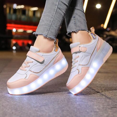 أحذية YUNICUS للأطفال المضيئة بإضاءة LED أحذية عجلة شحن USB أحذية تزلج دوارة أحذية رياضية للبنات والأولاد والأطفال أفضل هدية لعيد الميلاد والهالوين والكريسماس in Kuwait