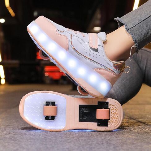 أحذية YUNICUS للأطفال المضيئة بإضاءة LED أحذية عجلة شحن USB أحذية تزلج دوارة أحذية رياضية للبنات والأولاد والأطفال أفضل هدية لعيد الميلاد والهالوين والكريسماس in Kuwait