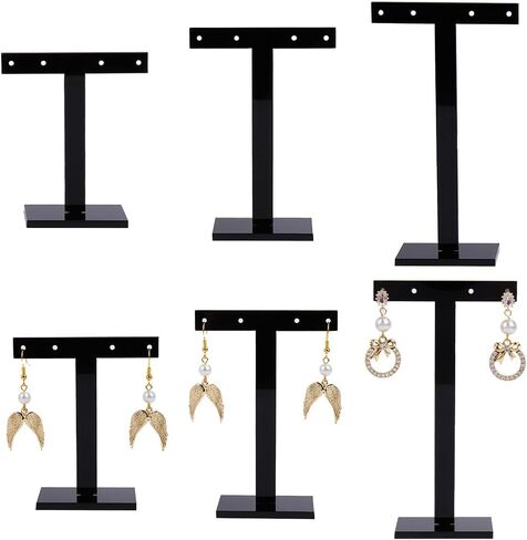 SUNNYCLUE 6Pcs 3 Sizes Earring Display Stand Earring Display Holder Set Acrylic Jewelry Holders Necklaces Bracelet Ear Studs Organizer Black T Bar Jewelry Stands for Selling Storage Show Photo in Saudi Arabia