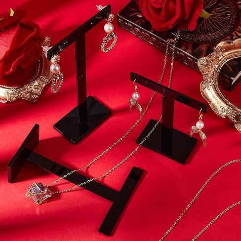 SUNNYCLUE 6Pcs 3 Sizes Earring Display Stand Earring Display Holder Set Acrylic Jewelry Holders Necklaces Bracelet Ear Studs Organizer Black T Bar Jewelry Stands for Selling Storage Show Photo in Saudi Arabia