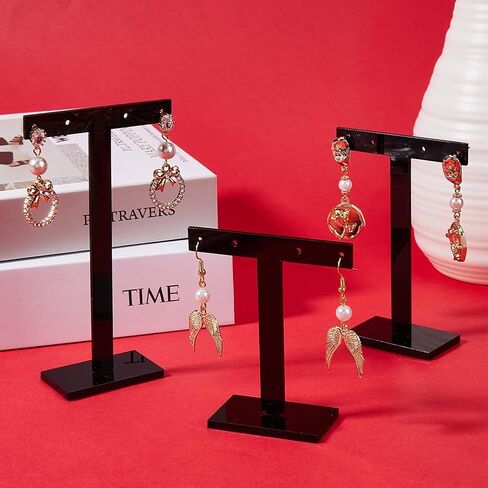 SUNNYCLUE 6Pcs 3 Sizes Earring Display Stand Earring Display Holder Set Acrylic Jewelry Holders Necklaces Bracelet Ear Studs Organizer Black T Bar Jewelry Stands for Selling Storage Show Photo in Saudi Arabia