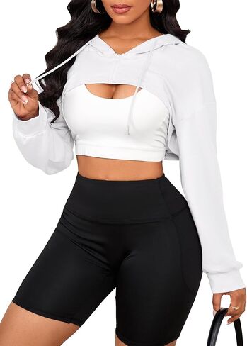 LovelyWholesale Women Cropped Hoodie Zip Up Long Sleeve Crop Top Sweatshirts in Kuwait