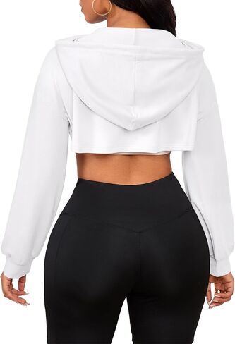 LovelyWholesale Women Cropped Hoodie Zip Up Long Sleeve Crop Top Sweatshirts in Kuwait