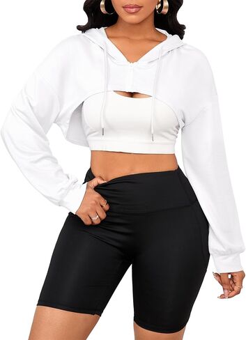 LovelyWholesale Women Cropped Hoodie Zip Up Long Sleeve Crop Top Sweatshirts in Kuwait