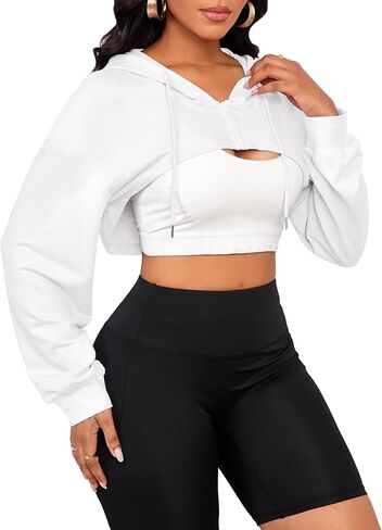 LovelyWholesale Women Cropped Hoodie Zip Up Long Sleeve Crop Top Sweatshirts in Kuwait