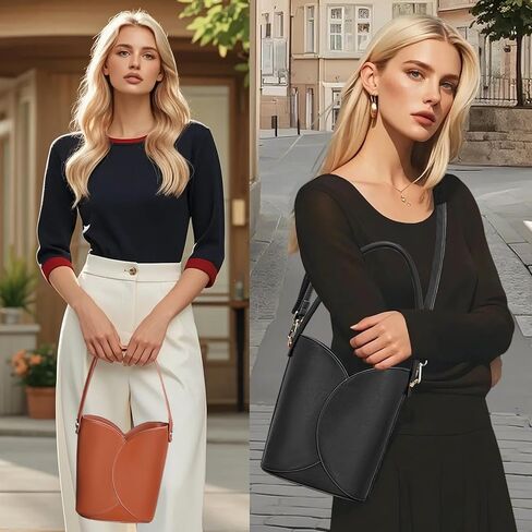 Bucket Bag for Women - Adjustable CrossbodyHobo Purse Trendy Vegan Leather Designer Ladies Tote Handbag in Kuwait