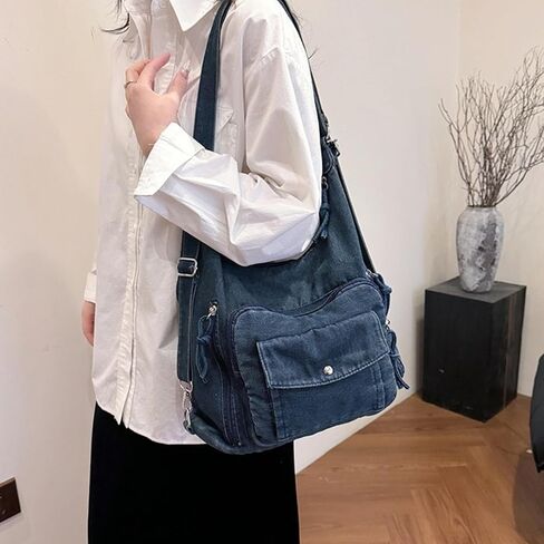 حقيبة يد كلاسيكية من قماش الدنيم للنساء حقيبة كتف من الجينز الحنين محفظة بمقبض علوي غير رسمي in Kuwait