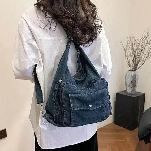 حقيبة يد كلاسيكية من قماش الدنيم للنساء حقيبة كتف من الجينز الحنين محفظة بمقبض علوي غير رسمي in Kuwait