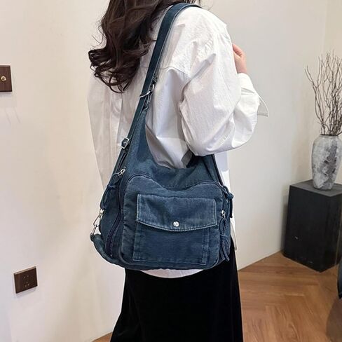 حقيبة يد كلاسيكية من قماش الدنيم للنساء حقيبة كتف من الجينز الحنين محفظة بمقبض علوي غير رسمي in Kuwait