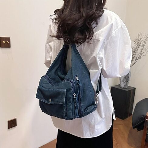 حقيبة يد كلاسيكية من قماش الدنيم للنساء حقيبة كتف من الجينز الحنين محفظة بمقبض علوي غير رسمي in Kuwait