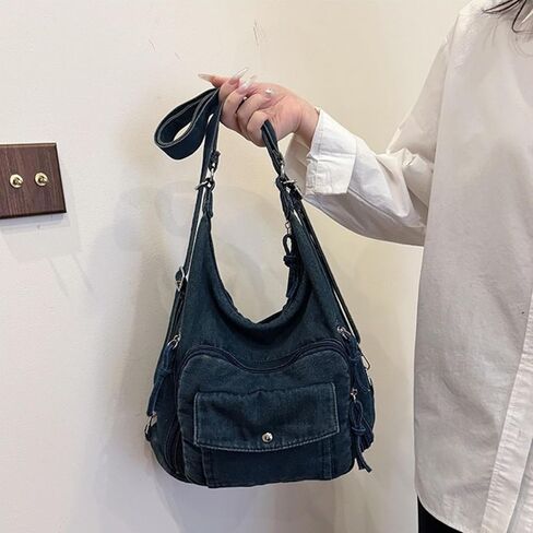 حقيبة يد كلاسيكية من قماش الدنيم للنساء حقيبة كتف من الجينز الحنين محفظة بمقبض علوي غير رسمي in Kuwait