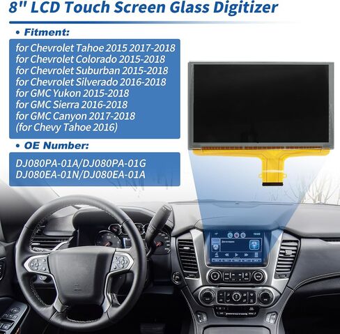 Motoforti No.DJ080PA-01A شاشة LCD تعمل باللمس مقاس 8 بوصات محول رقمي زجاجي لسيارة شيفروليه 2015-2018 شاشة بديلة لراديو الملاحة GMC Yukon 2015-2018 No.DJ080PA-01G/DJ080EA-01N in Saudi Arabia