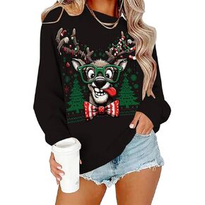 سترة عيد الميلاد القبيحة للسيدات بلوزات جرافيك مضحكة على شكل غزال الرنة سترات كبيرة الحجم لشجرة الكريسماس بلوفر عيد الميلاد in Kuwait