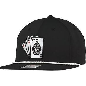 ARIAT Men's Snapback Cap with 3D Embroidered Ace Playing Cards and White Rope Accent (Black) in Saudi Arabia