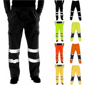 Men's Fleece Hi Vis Viz Cargo Pants Enhanced Visibility Joggers Safety Reflective Strip Work Trousers with Pockets in Saudi Arabia
