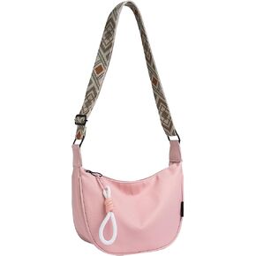 حقيبة كتف هلالية من النايلون خفيفة الوزن للنساء - حزام قابل للتعديل، تصميم هندسي، خيارات متعددة الألوان in Kuwait