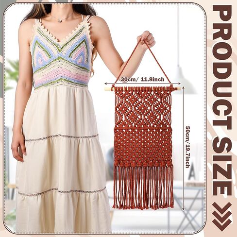Macrame Jewelry Holder Rustic Boho Earring Organizer Display Crochet Weave Tapestry Wall Hanging Earring Holder Minimalist Vintage Decor Tassel for Christmas Women Girls Gift Bedroom Living Room Decor in Saudi Arabia